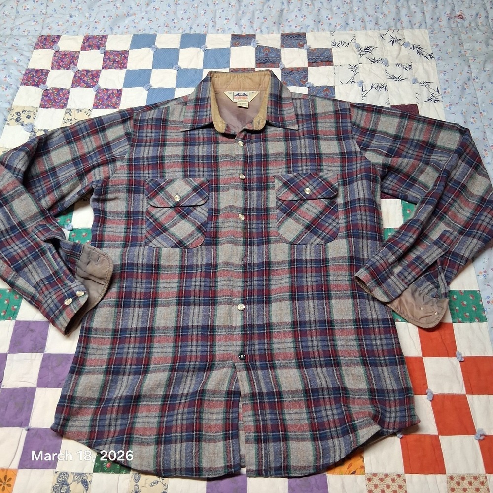 Real Vintage Dakota by Five Brother Wool Flannel Plaid Shirt‎ Size Medium